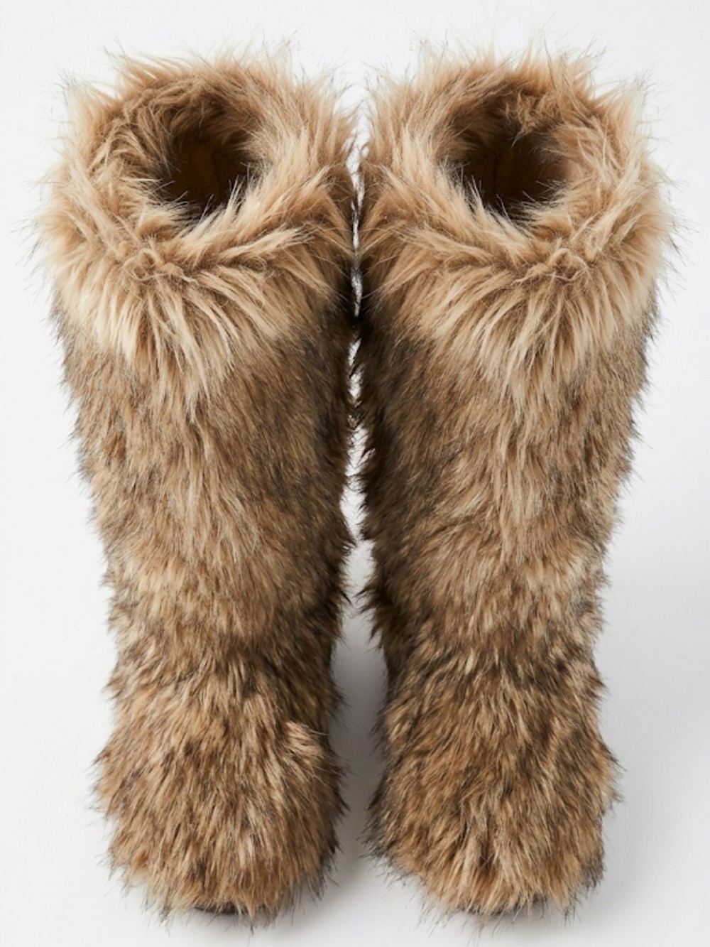 Faux Fur Boot Slippers - Brown